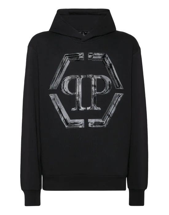 Hoodie Sweatshirt LS Strass Hexagon
