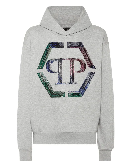 Hoodie Sweatshirt LS Strass Hexagon