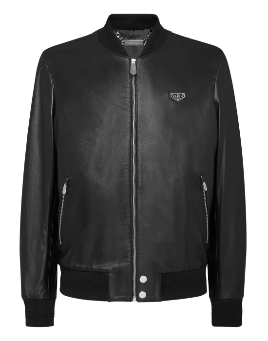 Slim Fit Leather Bomber LS Iconic Plein