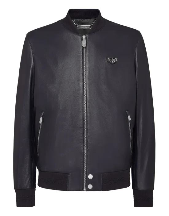 Slim Fit Leather Bomber LS Iconic Plein