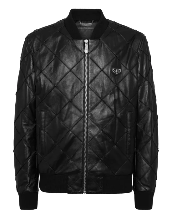 Slim Fit Leather Bomber LS