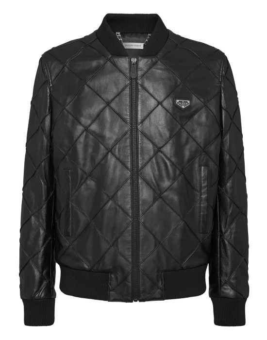 Slim Fit Leather Bomber LS