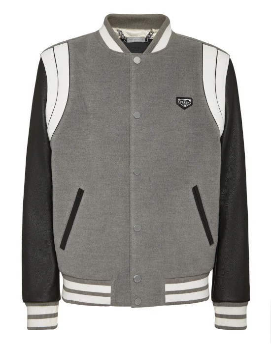 Bomber Jacket Leather Sleeves College