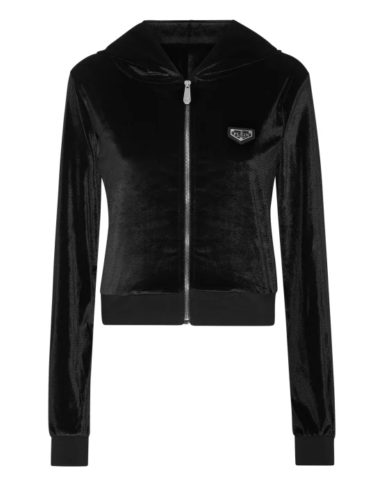 Chenille Hoodie Sweatjacket Strass Skull