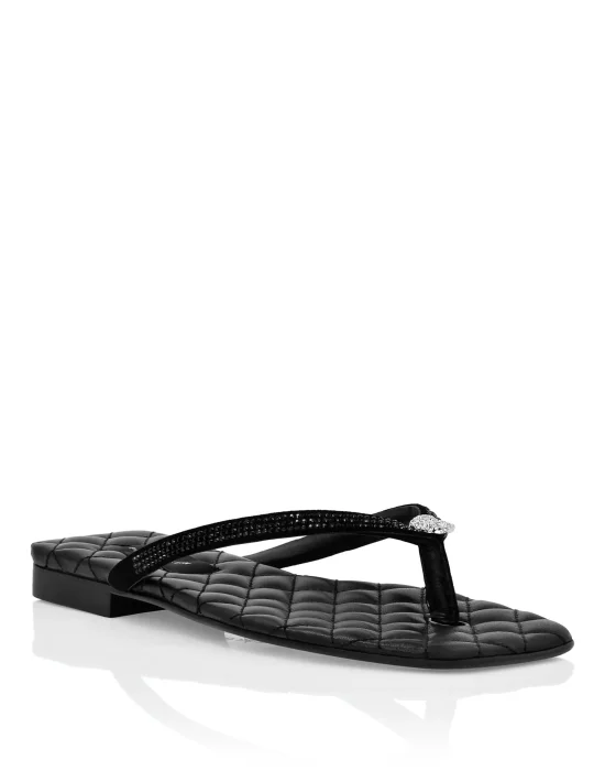 Nappa Leather Flip Flop Sandals Crystal