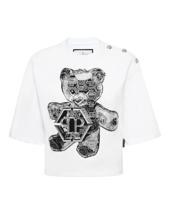 Cropped Round Neck T-Shirt 3D Teddy