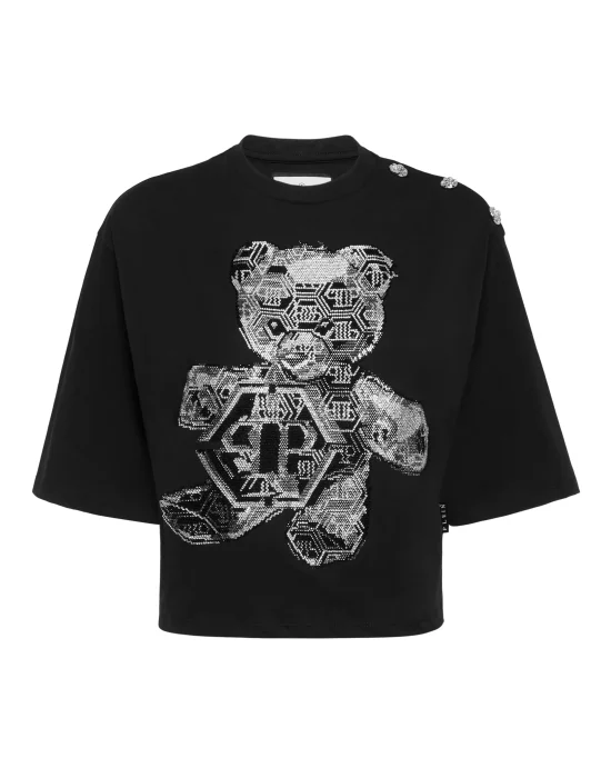 Cropped Round Neck T-Shirt 3D Teddy