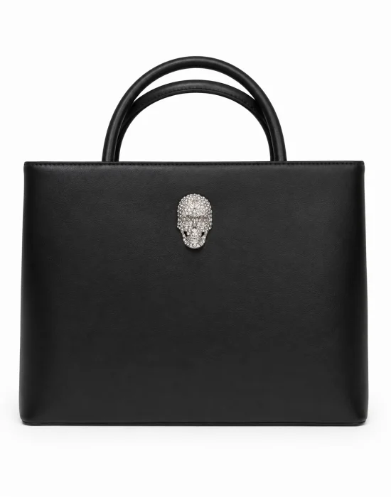 Leather Medium Handle Bag Skull Strass