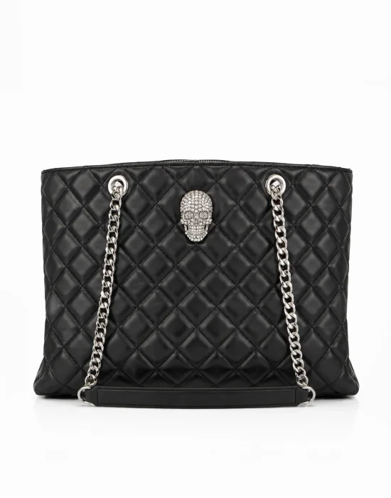 Nappa Handle Bag Skull Strass Matelasse