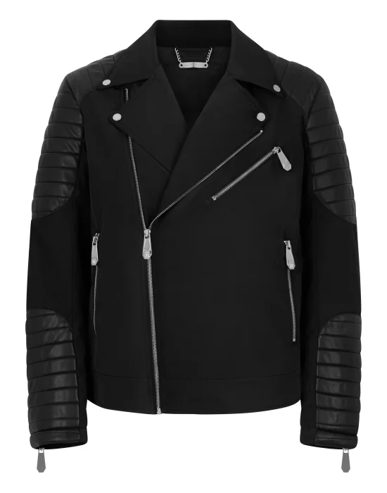 Nylon Biker Jacket Eco Leather Inserts