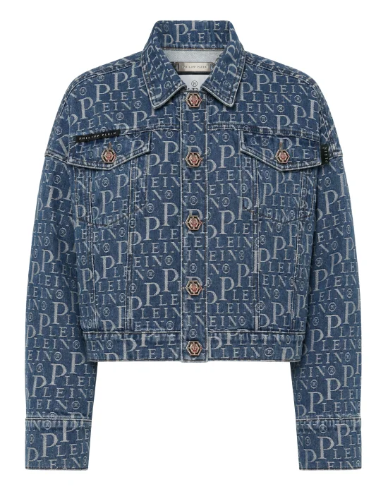 Denim Jacket Diagonal Logo Laser