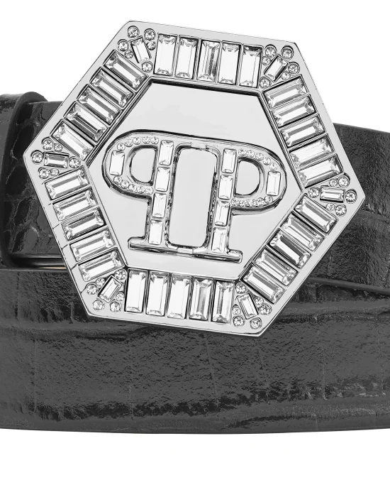 Leather Belt Crocco Print Iconic Plein