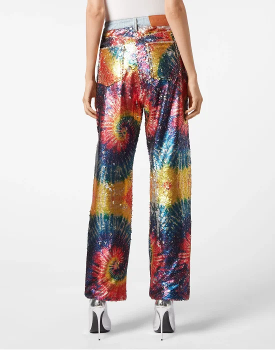 Denim Super Loose Fit Paillettes Multicolor Tie dye