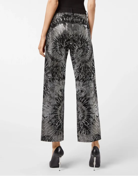 Denim High Rise Fit Black+White Stones Tiedye Tie dye