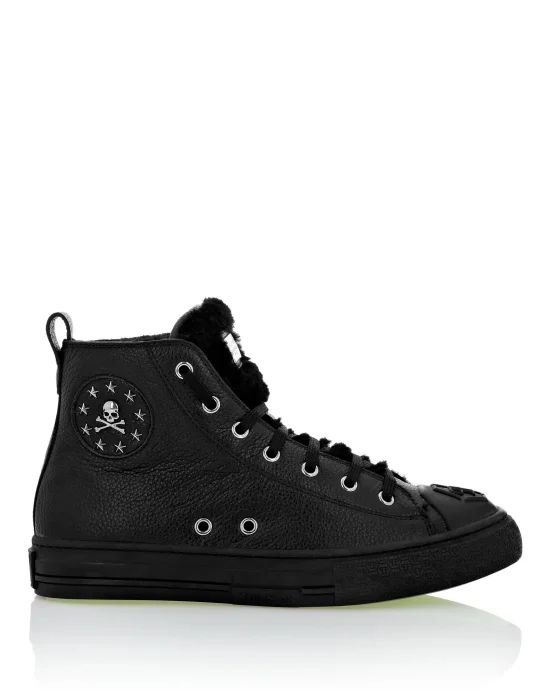 Leather Hi-Top Sneakers shearling lining Megastar