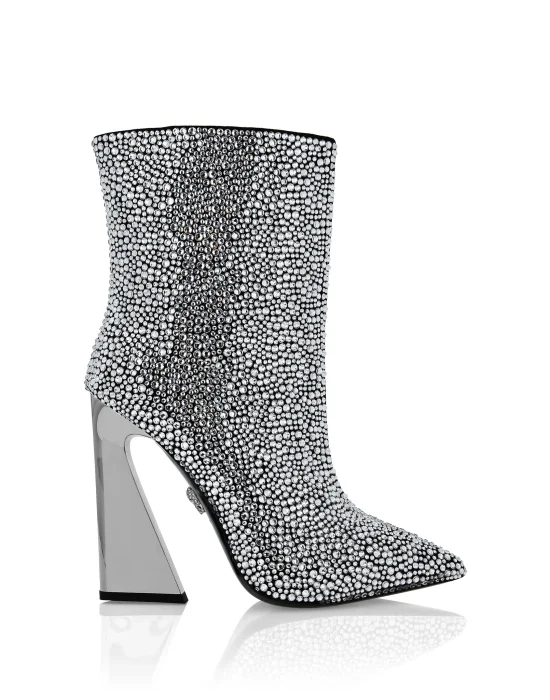 Leather Boots High Heels Mid Stones