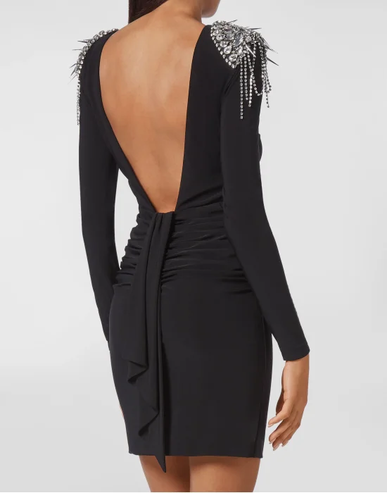 Draped Mini Dress with Crystals
