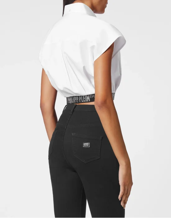 Crop Sleeveless Shirt with Crystals