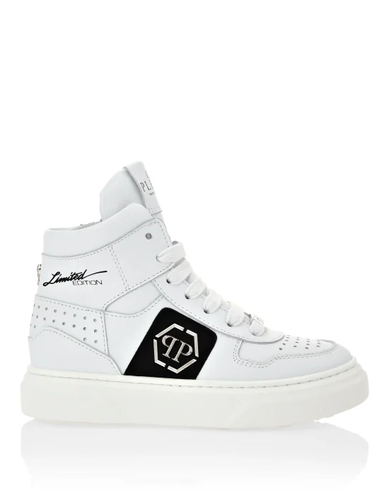 LEATHER HI-TOP SNEAKERS HEXAGON AND LIMITED EDITION PRINT