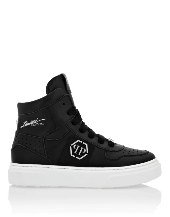 LEATHER HI-TOP SNEAKERS HEXAGON AND LIMITED EDITION PRINT