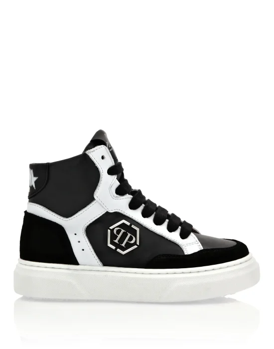 LEATHER HI-TOP SNEAKERS HEXAGON