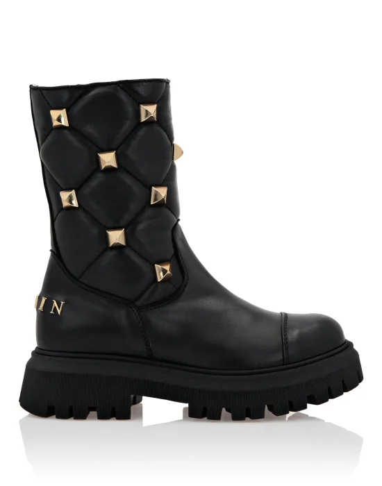 QUILTED LEATHER BOOTS PLEIN AND STUDS