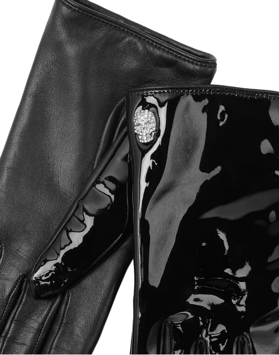 Mixed Leather Mid-Gloves Crystal Skull