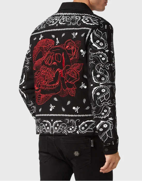 Embroidered Denim Jacket Paisley Bandana