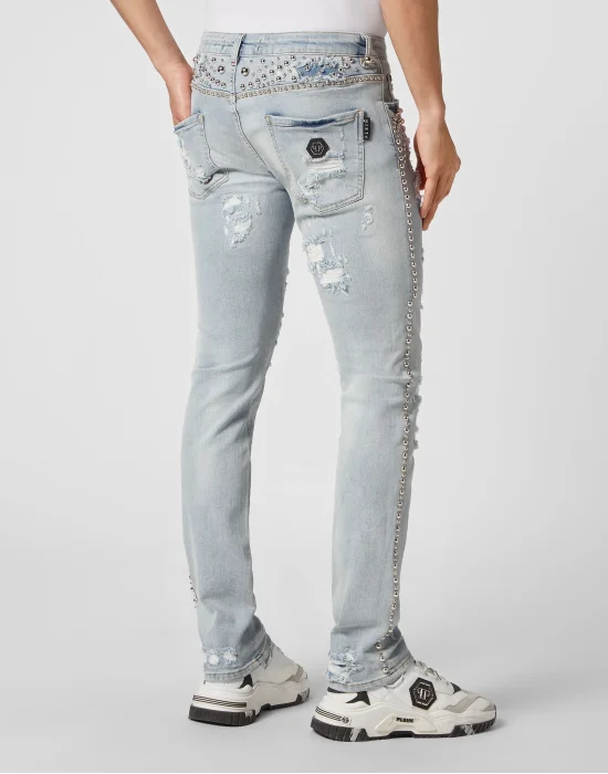 Denim Trousers Super Straight Cut Fit Studs