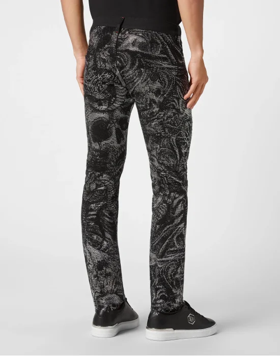Denim Trousers Rock Star Fit with Crystals Tattoo