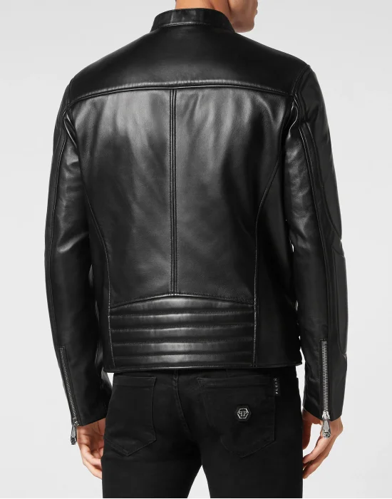 Padded Leather Biker Jacket