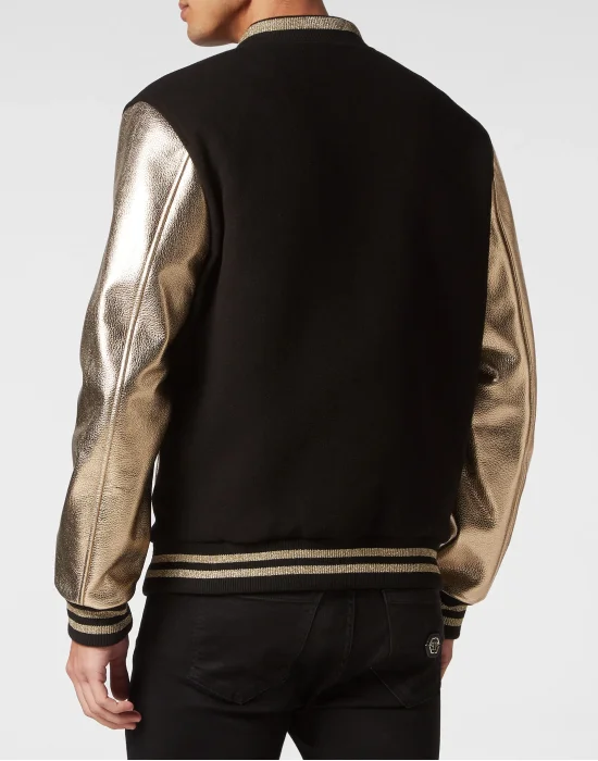 Wool College Bomber with Leather Arms