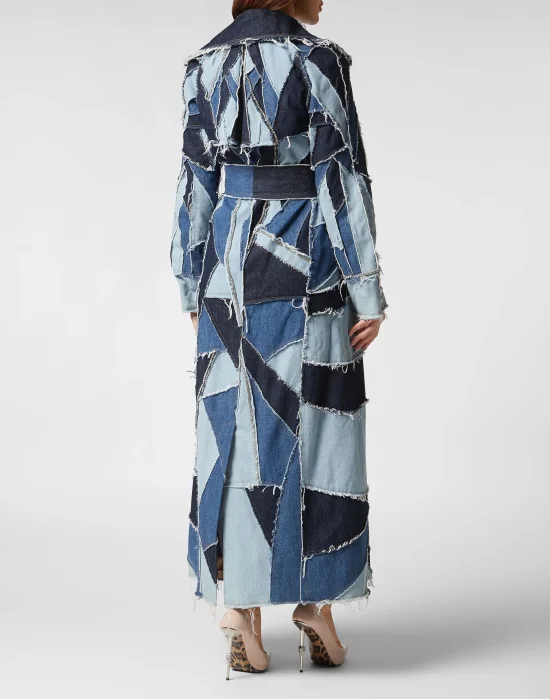 Denim Trench Patchwork