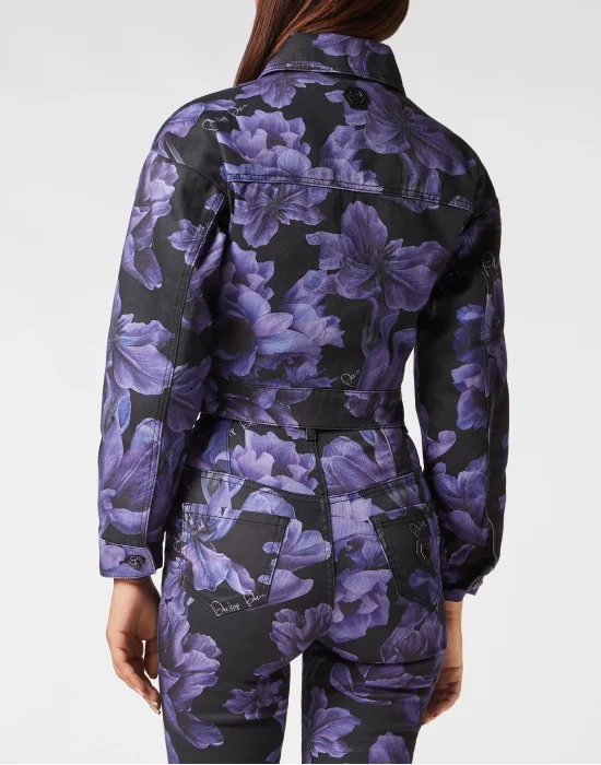 Cropped Denim Jacket Paisley Flowers