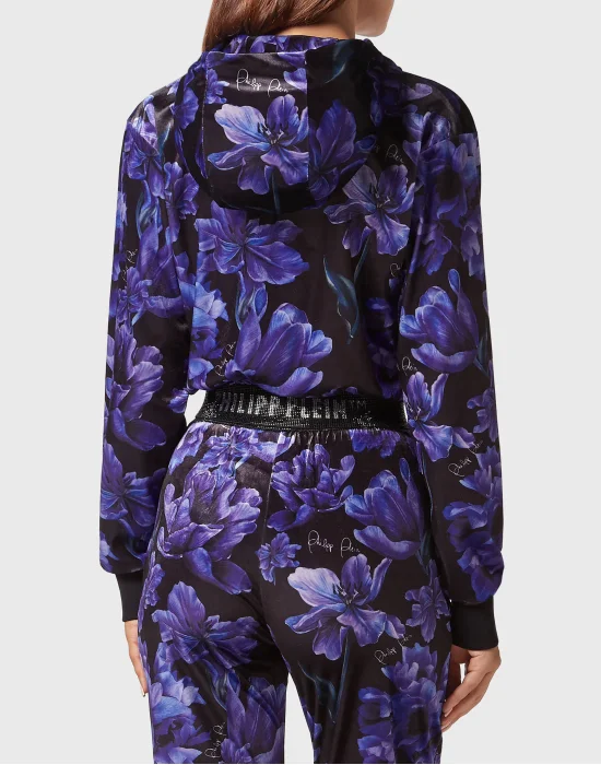 Cropped Hoodie Sweatjacket Flowers