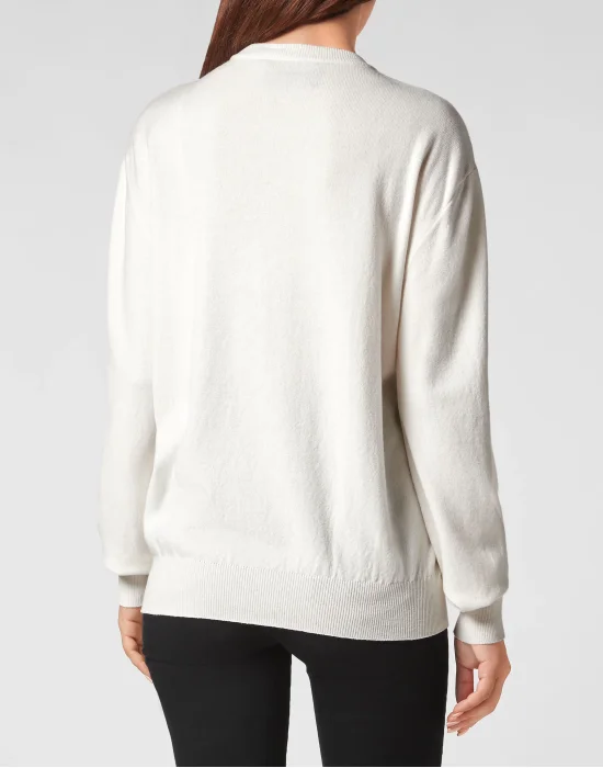 Cashmere Pullover Round Neck LS Crystal Skull