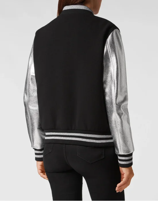 Wool College Bomber with Leather Arms