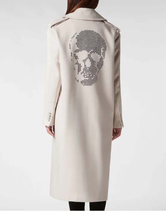 Wool Coat Long Crystal Skull