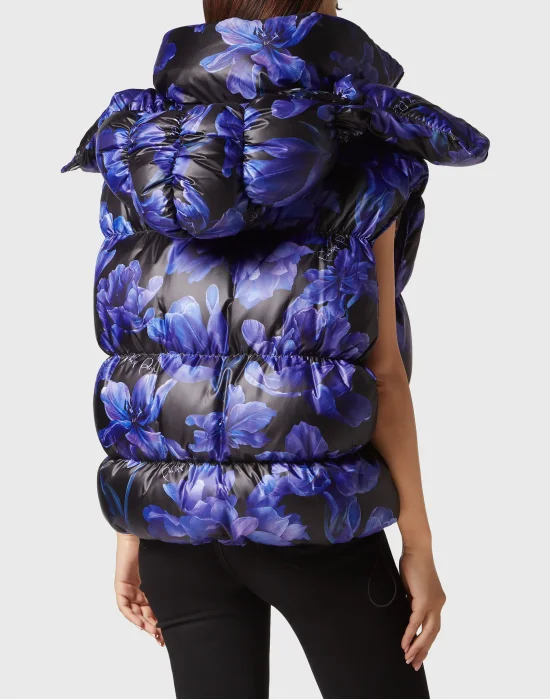 Nylon Down Jacket Vest Flowers