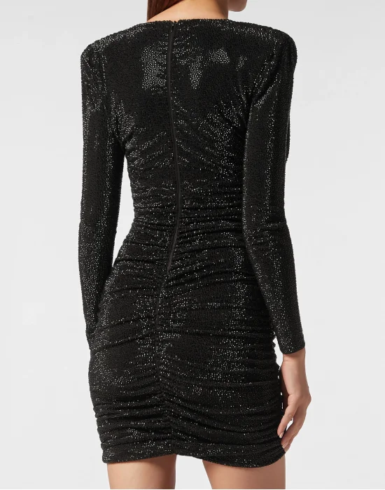 Padded Shoulder Mini Dress Crystal