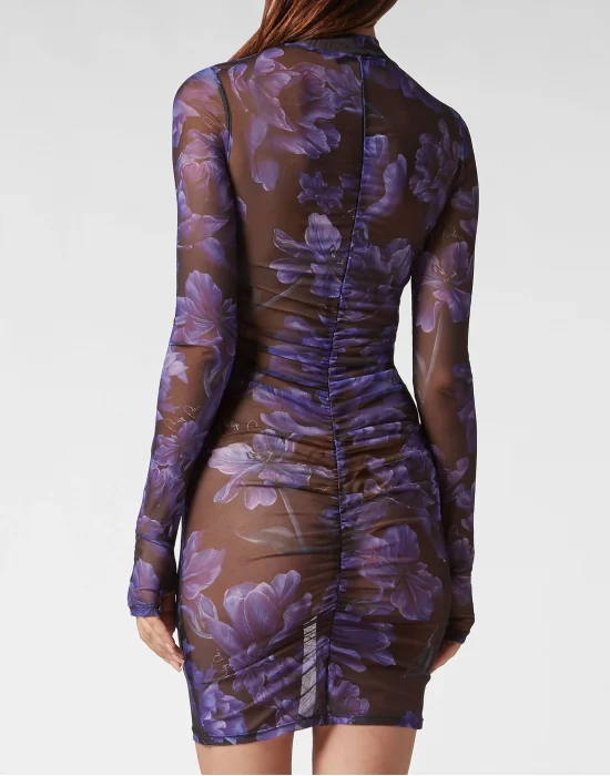 Long-sleeve Mini Dress Flowers