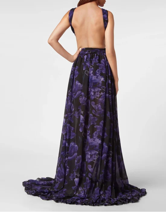 Chiffon Long Dress Flowers