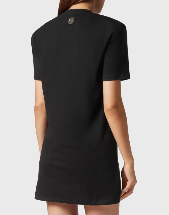 Padded Shoulder T-Shirt Dress with Crystals Teddy Bear