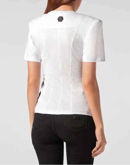 Padded Shoulder T-shirt Sexy Pure Fit Flowers