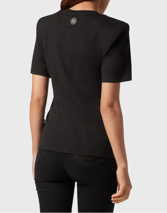 Padded Shoulder T-shirt Sexy Pure Fit Flowers