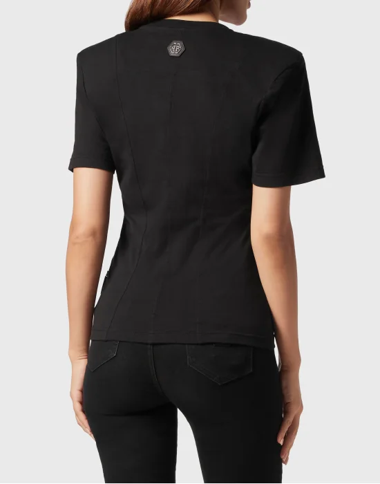 Padded Shoulder T-shirt Sexy Pure Fit Chrome