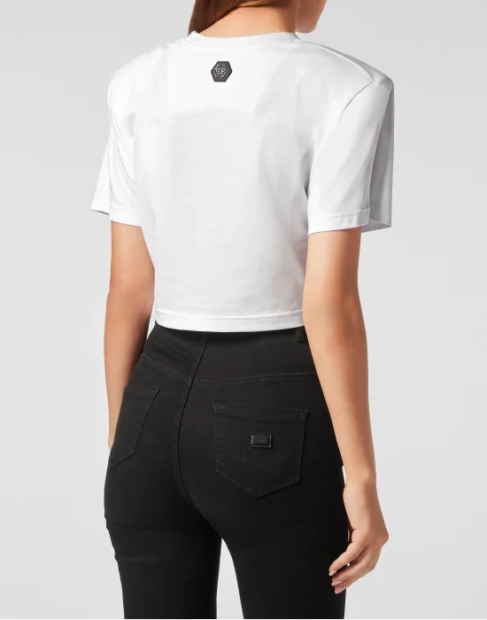 Padded Shoulder Cropped Top Lettering
