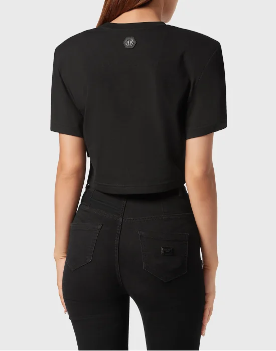 Padded Shoulder Cropped Top Lettering