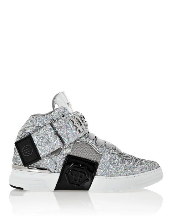 Patent Leather Mid-Top Sneakers with Glitter Gothic Plein