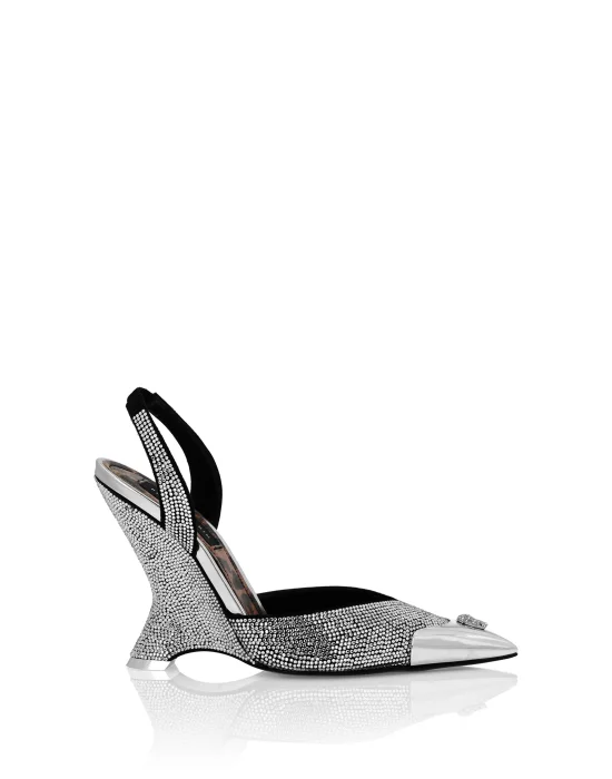 Suede Decollete Wedges Crystal
